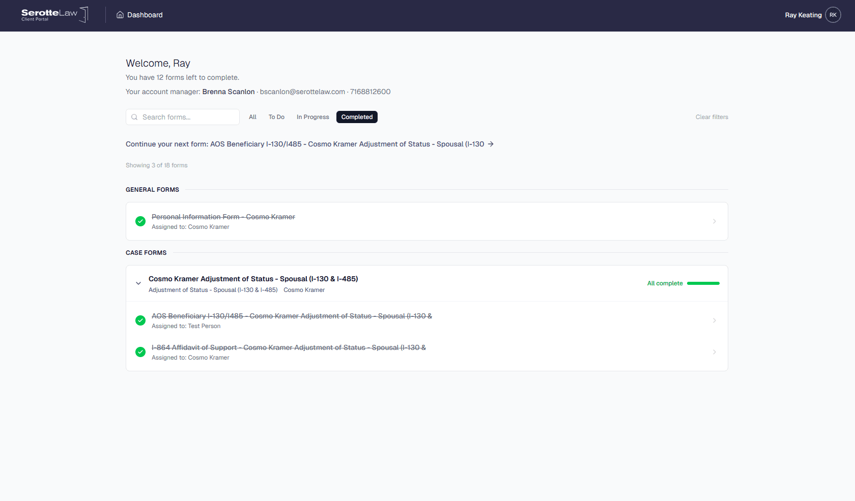 Client portal case details view